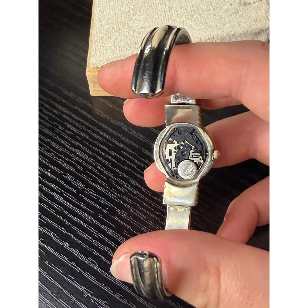 Vintage GV2 Gevril Two Tone Silver Gold Cuff Bangle Watch Roman Numeral Dial